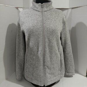 T by talbots full zip front women's gray long sleeve sweater size L.